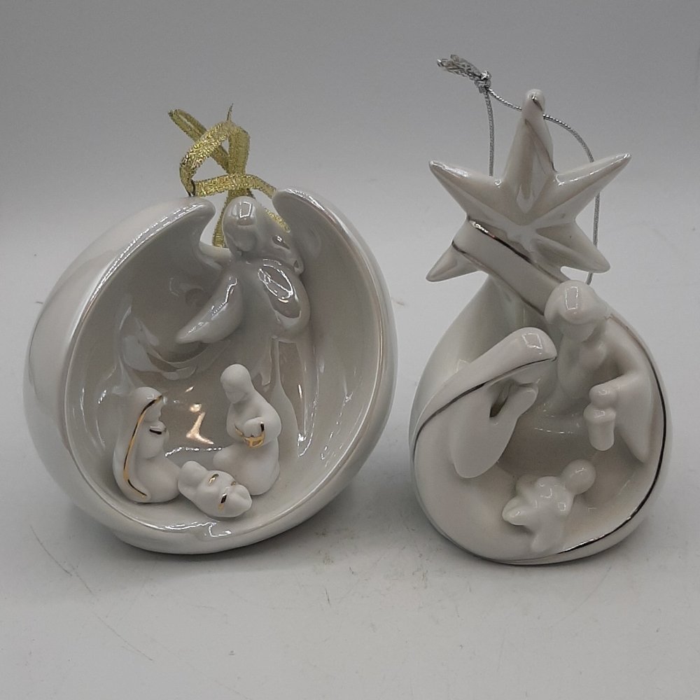Appletree Design Nativity Holy Family North Star Fine Porcelain Ornament Pair